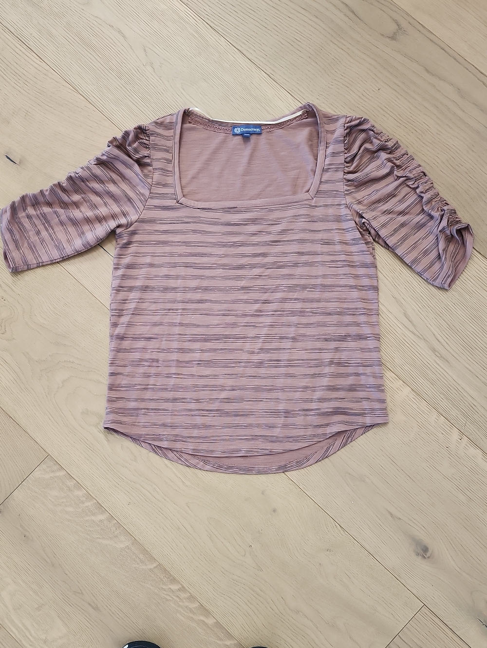 Democracy Mauve Pink Striped Square-Neck Short Sleeve Top